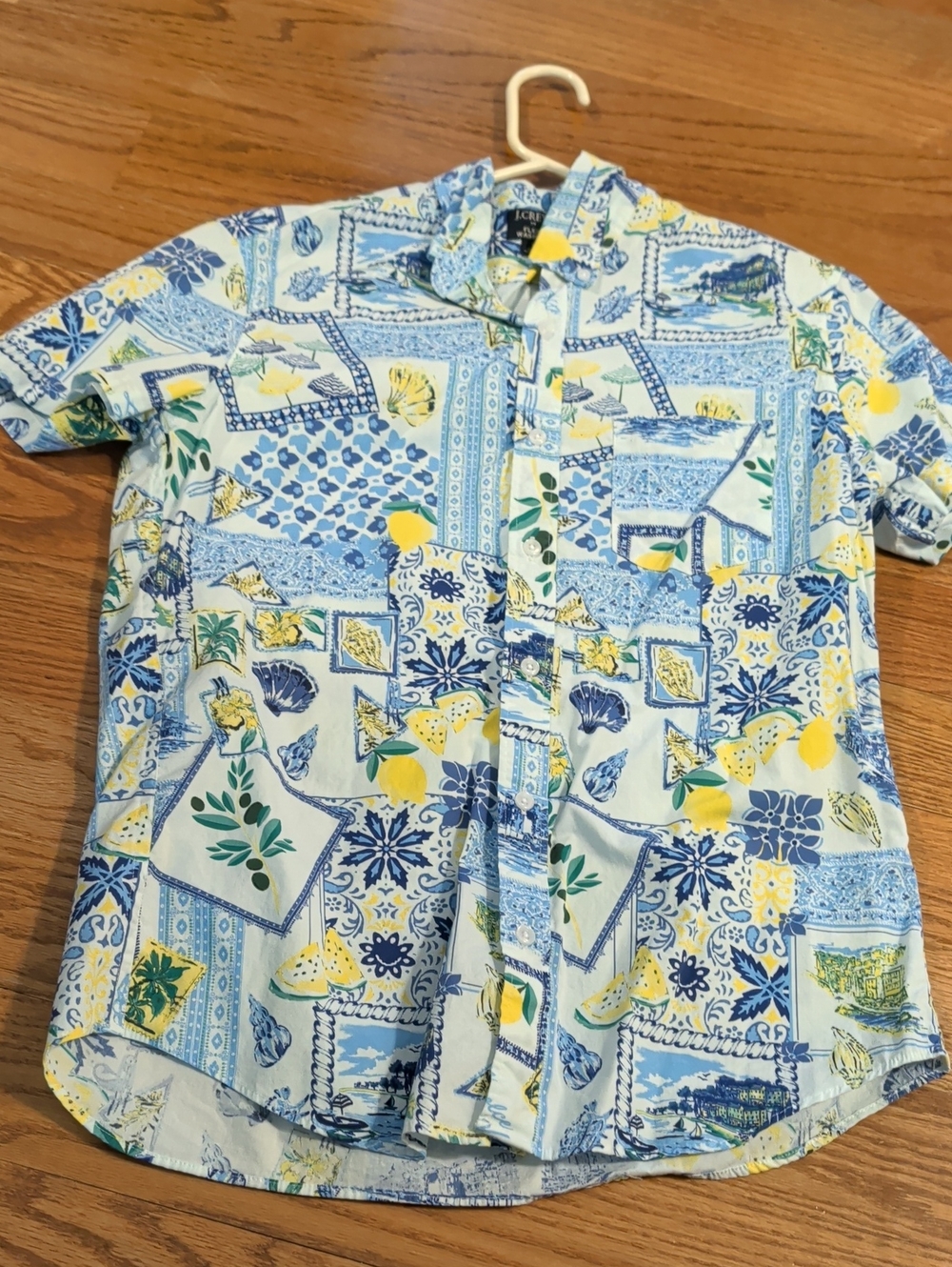 Light Blue Floral Lemon Patchwork Short-Sleeve Shirt